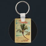 Porte-clés Vintage voyage Tortola Palm Tree<br><div class="desc">Un imprimé d'art moderne Tortola Virgin Islands d'un style rétro unique datant du milieu du siècle,  dans un style d'affiche de voyage vintage. Il dispose d'un palmier incurvé sur une plage de sable avec l'océan sous un ciel bleu nuageux.</div>