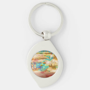 Porte-clés Vintage voyage World Sky Blue Ocean Whales