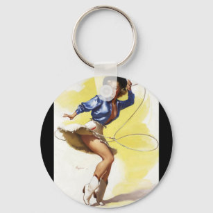 Porte-clés Vintage Western Cowgirl Pin UP Girl