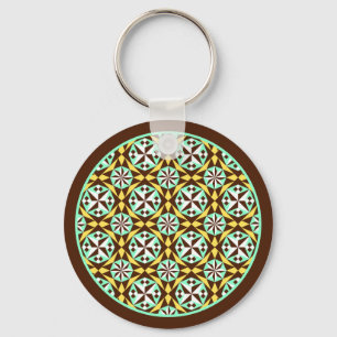 Porte-clés Vintage Yellow Blue Brown Barcelona Pattern Keycha