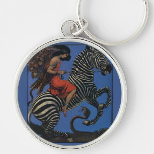 Porte-clés Vintage Zebra avec Art Nouveau Femme Imprimer