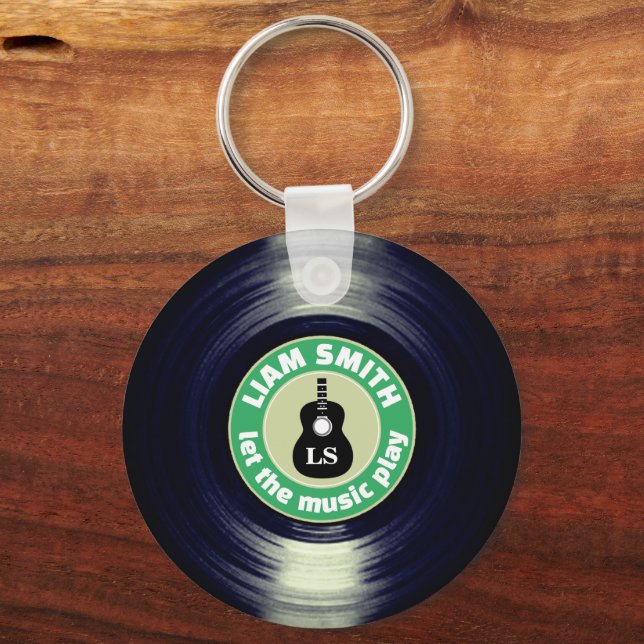 Porte-clés Vinyl Record Drums Green Guitare Porte - clé (Recto)