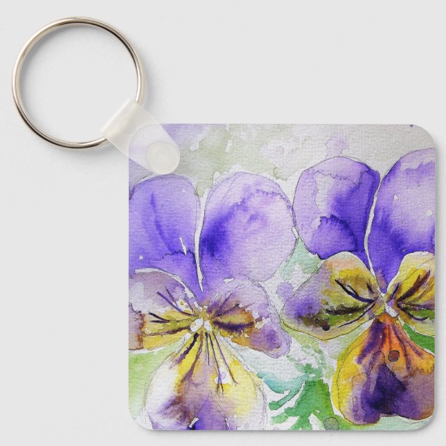 Porte-clés Viola violet fleurs florales Aquarelle Peinture Ke (Recto)