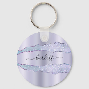Porte-clés Violet lavande agate marbre nom parties scintillan