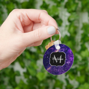 Porte-clés Violet pourpre galaxie abstraite Monogramme person