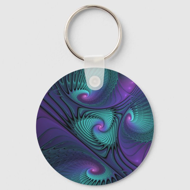 Porte-clés Violet Rencontre Turquoise Art Fractal Abstrait Mo (Recto)