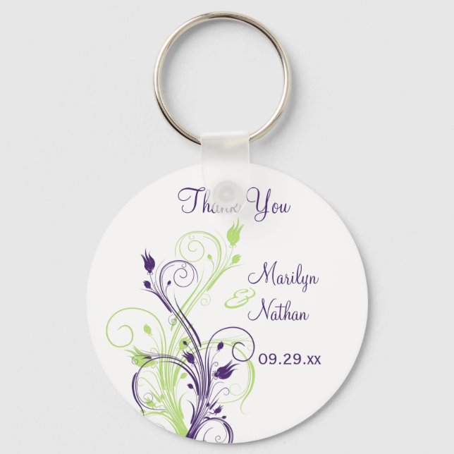 Porte-clés Violet Vert Blanc Floral Mariage Favoriser Porte - (Recto)