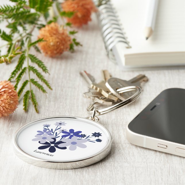 Porte-clés Violet violet violet bleu fleuri personnalisé (Côté)