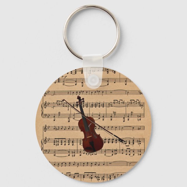 Porte-clés Violon avec Arrière - plan de partitions (Recto)