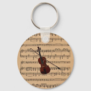 Porte-clés Violon avec l'arrière - plan de musique de feuill