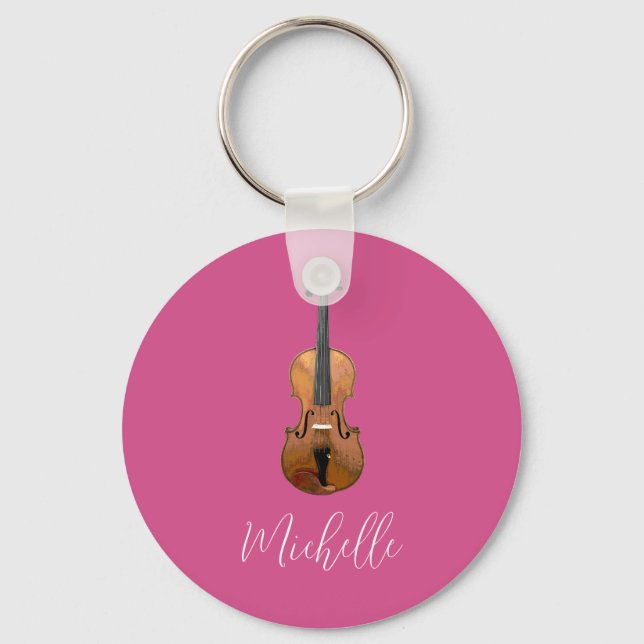 Porte-clés Violon de musique élégant rose (Recto)