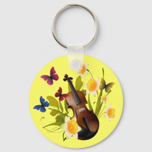 PORTE-CLÉS VIOLON, FLEURS ET PAPILLONS