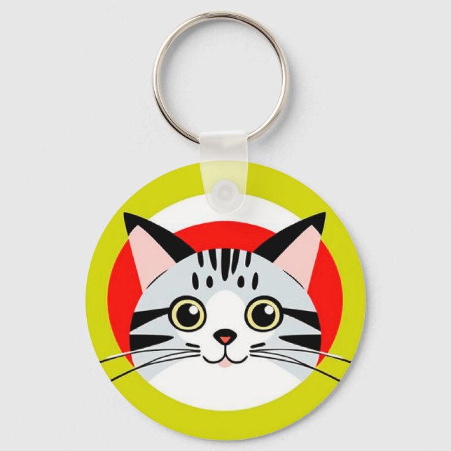 Porte-clés Visage de Chat de Dessin Animé Mignon avec Concept (Recto)