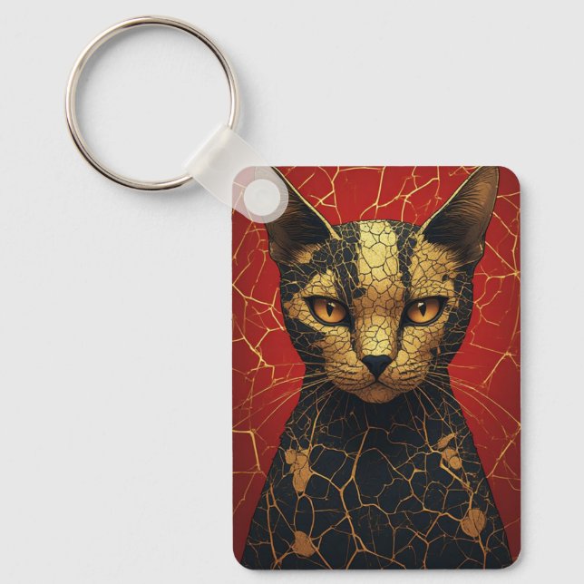 Porte-clés Visage de Chat Mystique avec Lignes de Fracture Do (Recto)