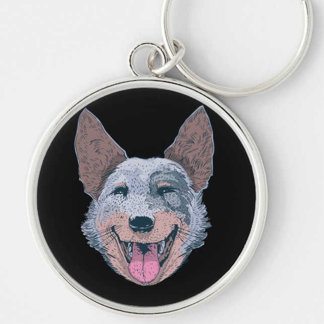 Porte-clés Visage de Chien Collie Heureux (Devant)