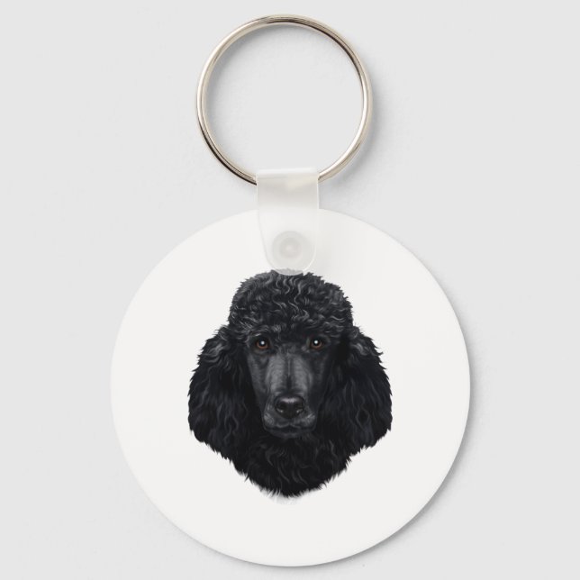 Porte-clés Visage de chien de caniche noir (Recto)