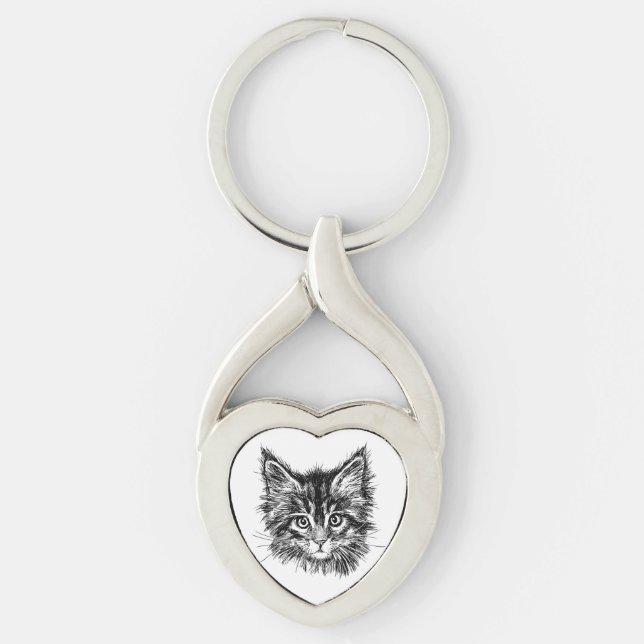 Porte-clés Visage de Kitten noir et blanc (Devant)