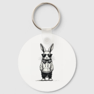 Porte-clés Visage de Lapin Avec Lunettes de Soleil pour Garço