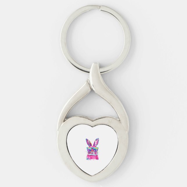 Porte-clés Visage de lapin avec lunettes Tie Dye Joyeuse jour (Devant)