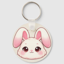 Porte-clés visage de lapin Kawaii Mignon