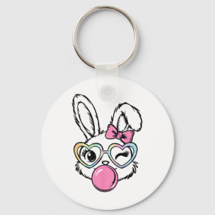 Porte-clés Visage de Lapin Mignon Bubble Gum Gles Rose Coquet