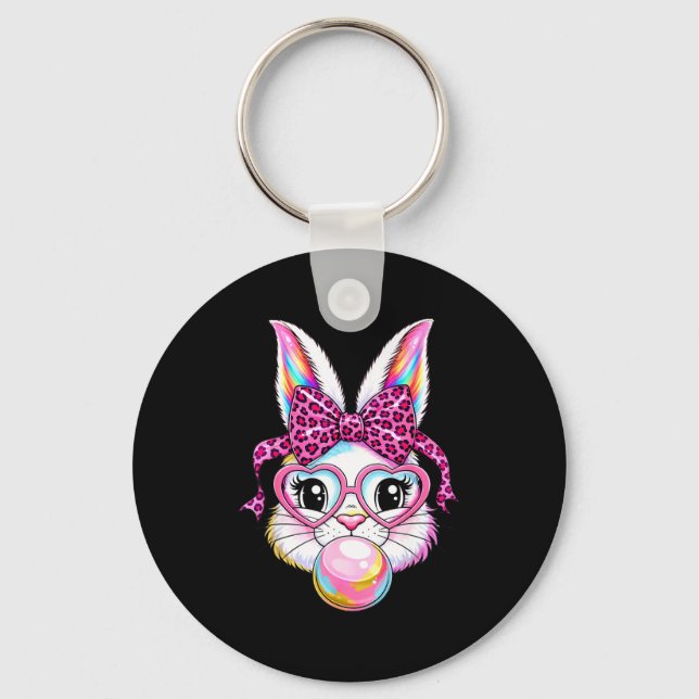 Porte-clés Visage de lapin mignon léopard coquette lunettes (Recto)