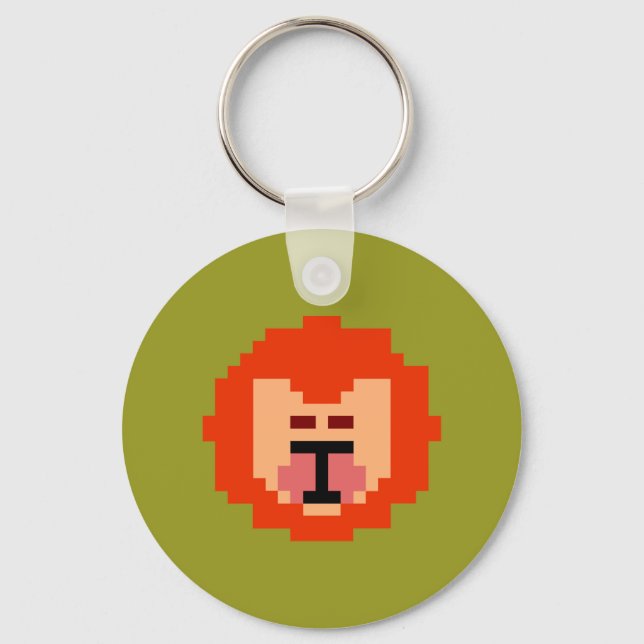 Porte-clés Visage de lion mignon pixelisé  (Recto)