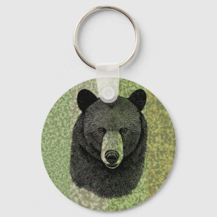Porte-clés Visage de l'ours noir dessin original de l'art ani