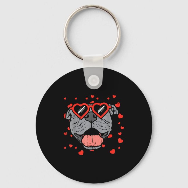 Porte-clés Visage de Pitbull Cœur Lunettes Saint Valentin Ani (Recto)