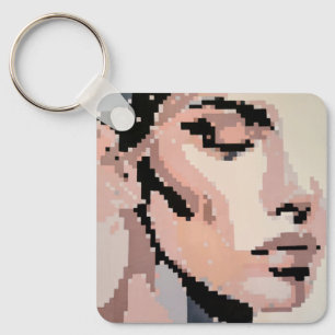 Porte-clés Visage de pixel paisible dans des tons doux