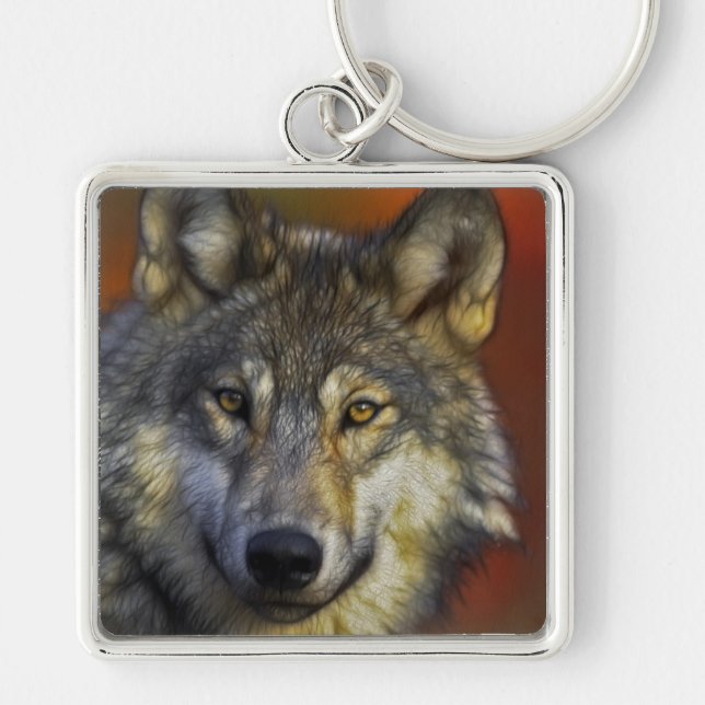 Porte-clés Visage d'une photo de loup (Devant)