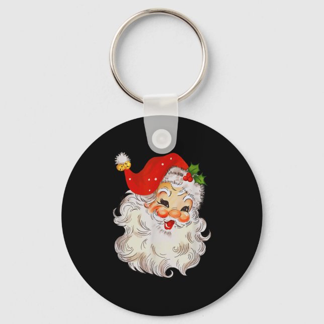 Porte-clés Visage rétro joyeux de Père Noël Saint-Nicolas vin (Recto)