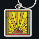 Porte-clés Vitrail Art Déco 3<br><div class="desc">Grand porte - clé en métal de qualité supérieure carré avec vitrail Art déco représentant un soleil jaune-orange illuminant la journée par des rayons de lumière jaunes et orange. Voir porte - clé acrylique à un côté, bouton carré et collier carré carré correspondant. Voir l'ensemble de la collection de Porte...</div>