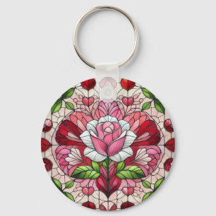 Porte-clés vitrail floral Saint-Valentin