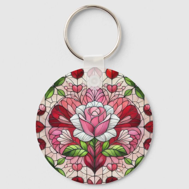 Porte-clés vitrail floral Saint-Valentin (Recto)