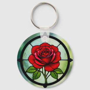 Porte-clés Vitrail rose rouge