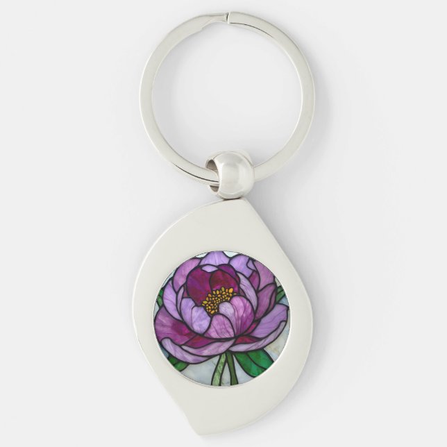 Porte-clés Vitraux Pivoine Violette (Devant)