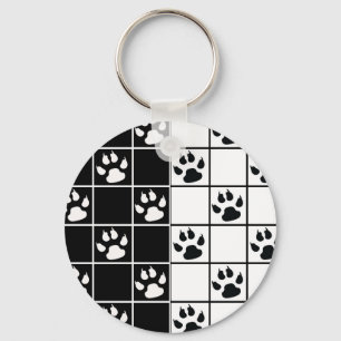 Porte-clés Vitre blanche noire Cute Paw Plaid