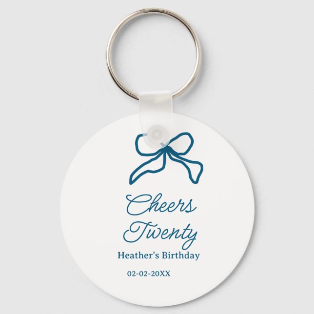 Porte-clés Vive vingt nœud papillon bleu nom date boho ret (Recto)