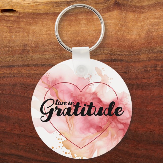 Porte-clés Vivez dans la gratitude encre rose  (Verso)