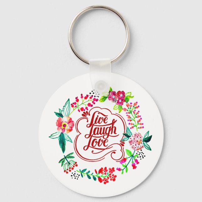 Porte-clés Vivez, riez, aimez floral  (Recto)