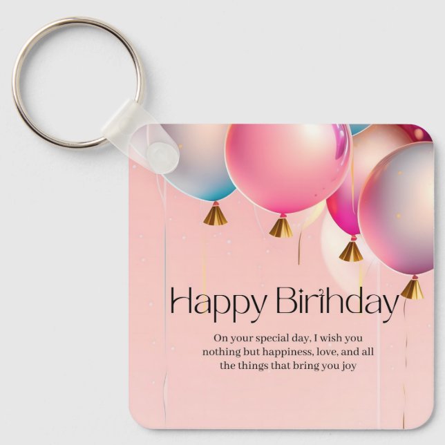 Porte-clés Vœux d'anniversaire rose (Recto)