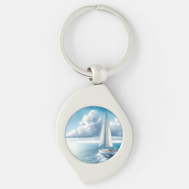 Porte-clés Voilier Solitaire à l'Horizon Bleu (Devant)