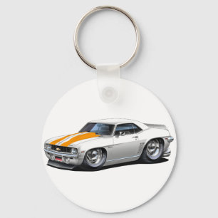 Porte-clés Voiture 1969 Blanc-Orange de Camaro solides
