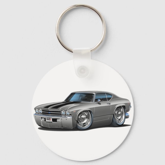 Porte-clés Voiture Chevelle Silver-Black 1969 (Recto)