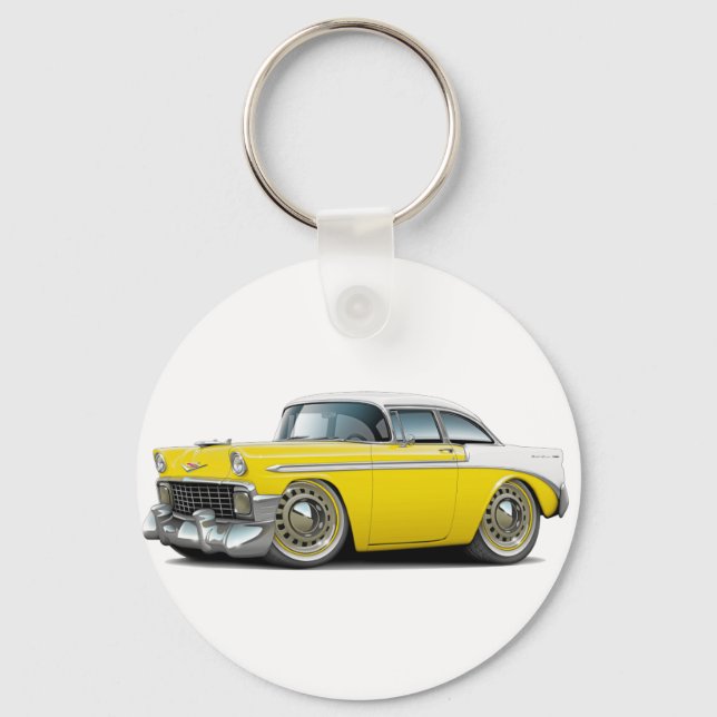 Porte-clés Voiture Chevy Belair jaune-blanc 1956 (Recto)