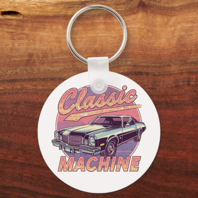 Porte-clés Voiture Classique de Style Vaporwave (Recto)
