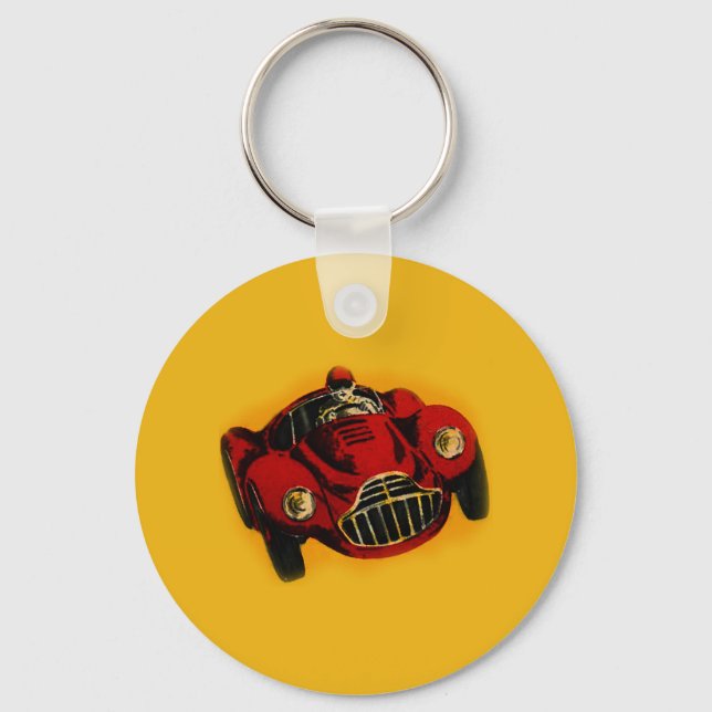 Porte-clés Voiture de course automobile jaune rouge (Recto)