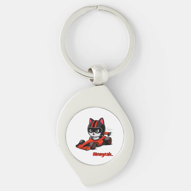 Porte-clés voiture de course de chat (Devant)