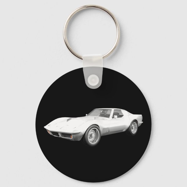 Porte-clés Voiture de sport Corvette 1970 : Finition blanche (Recto)